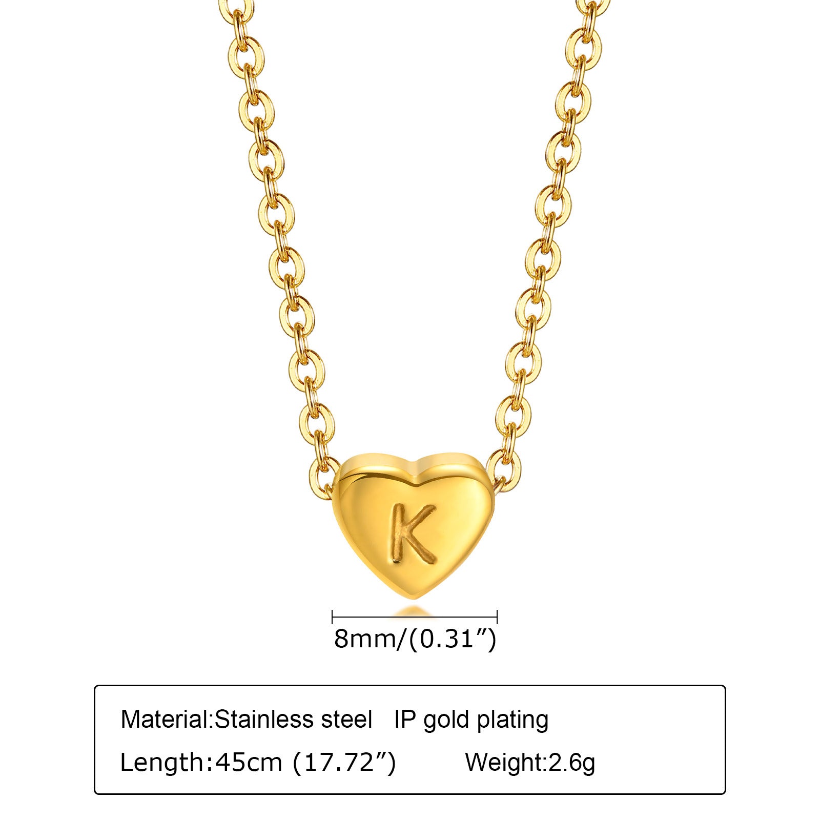 Stainless Steel 26-letter Heart Necklace