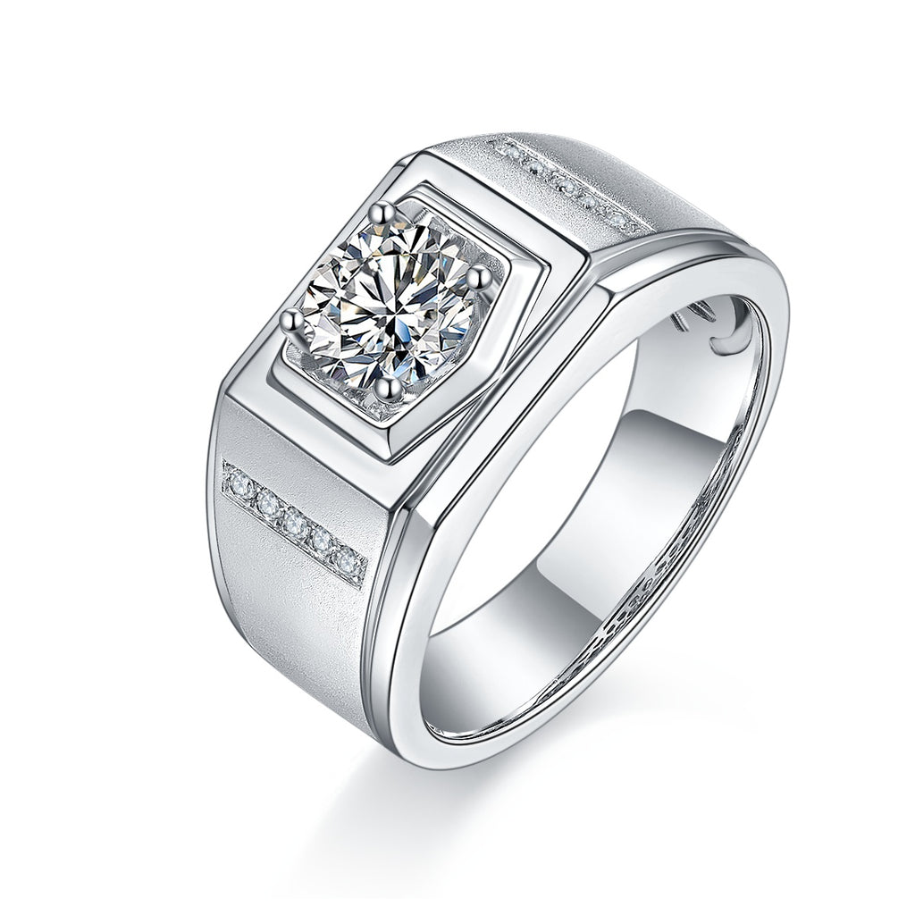Men's 1-carat Luxury And Fashionable Light Luxury Jewelry Silver Ring Set With Top-quality Moissanite, S925 Silver-plated Platinum