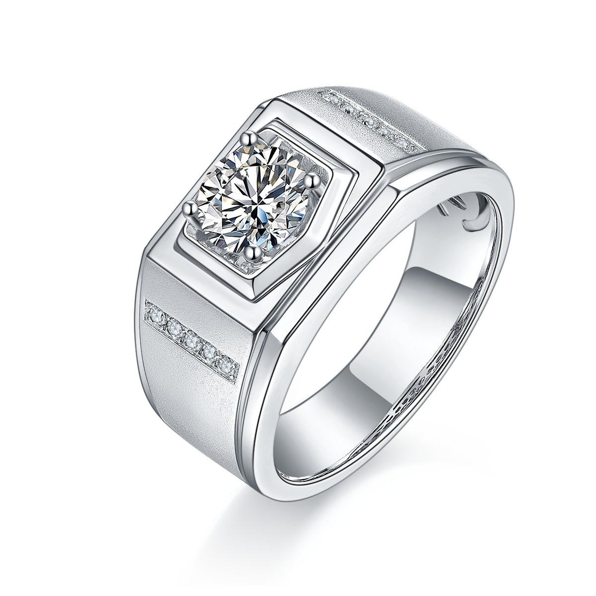 Men's 1-carat Luxury And Fashionable Light Luxury Jewelry Silver Ring Set With Top-quality Moissanite, S925 Silver-plated Platinum
