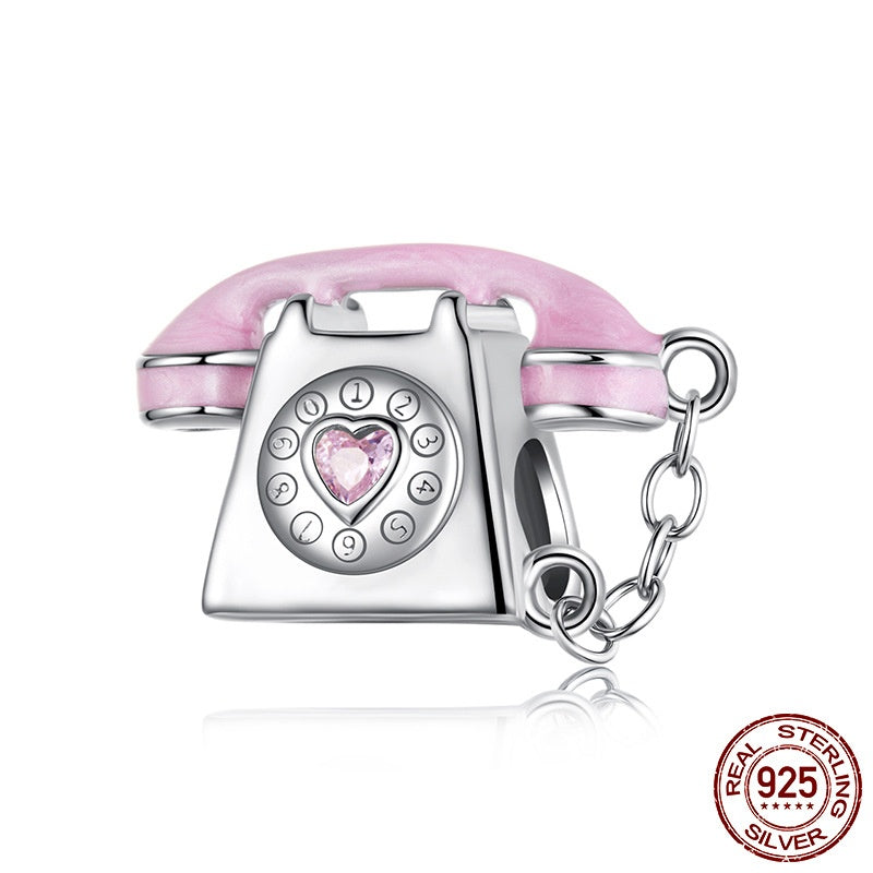 S925 Sterling Silver Vintage Phone Diy Beaded