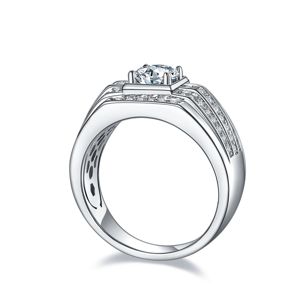 Men's 1-carat Luxury And Fashionable Light Luxury Jewelry Silver Ring Set With Top-quality Moissanite, S925 Silver-plated Platinum