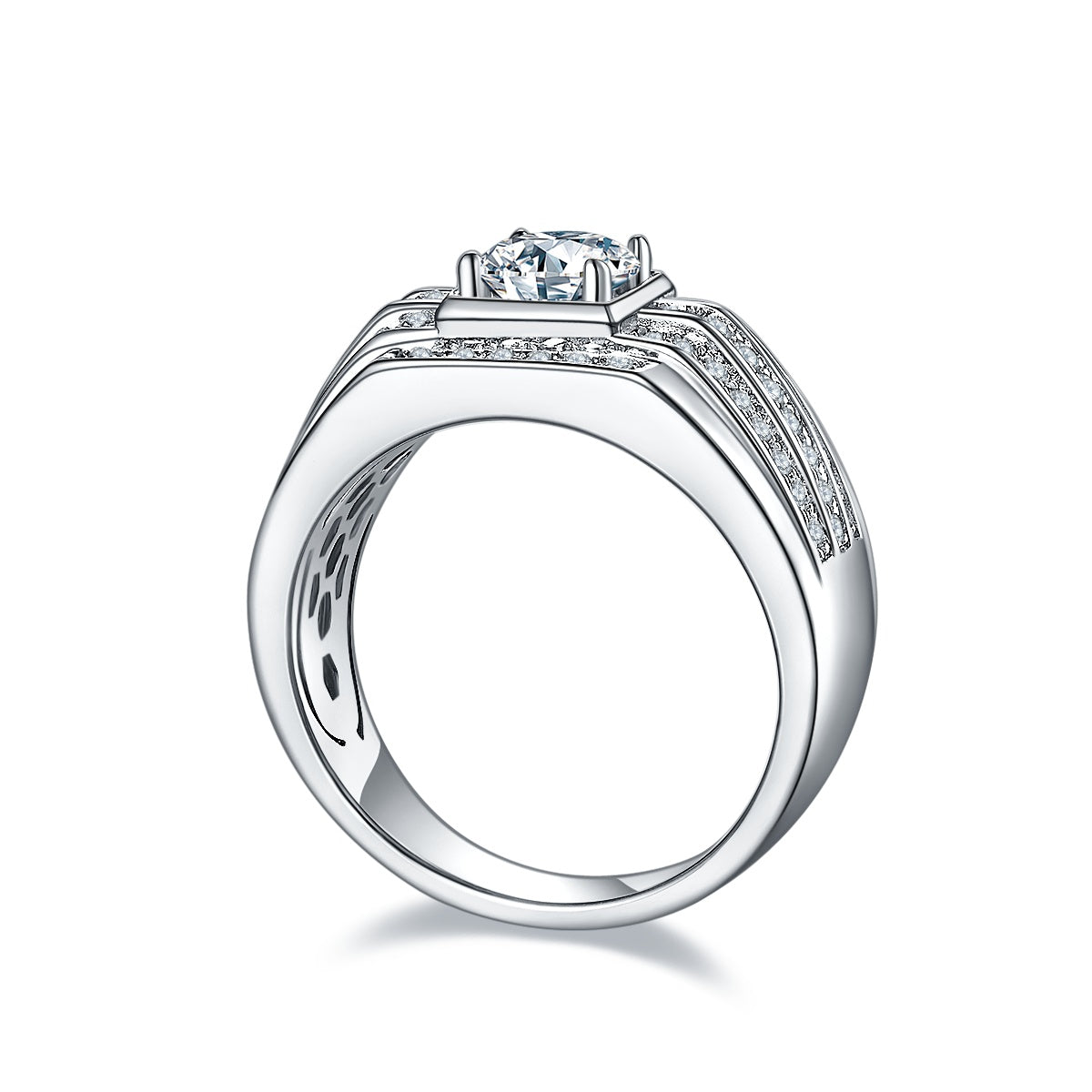 Men's 1-carat Luxury And Fashionable Light Luxury Jewelry Silver Ring Set With Top-quality Moissanite, S925 Silver-plated Platinum