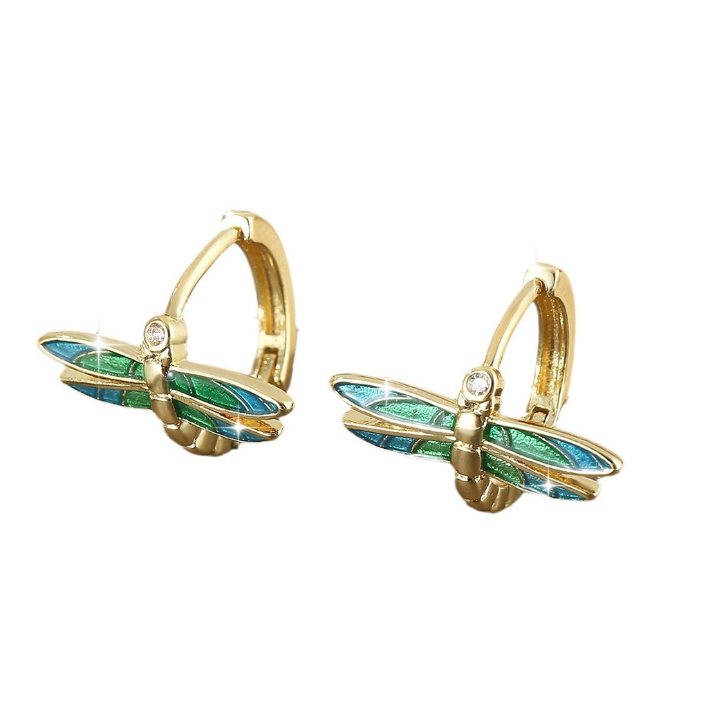 European And American-style Elegant And Fashionable Copper Dragonfly Drop Earrings