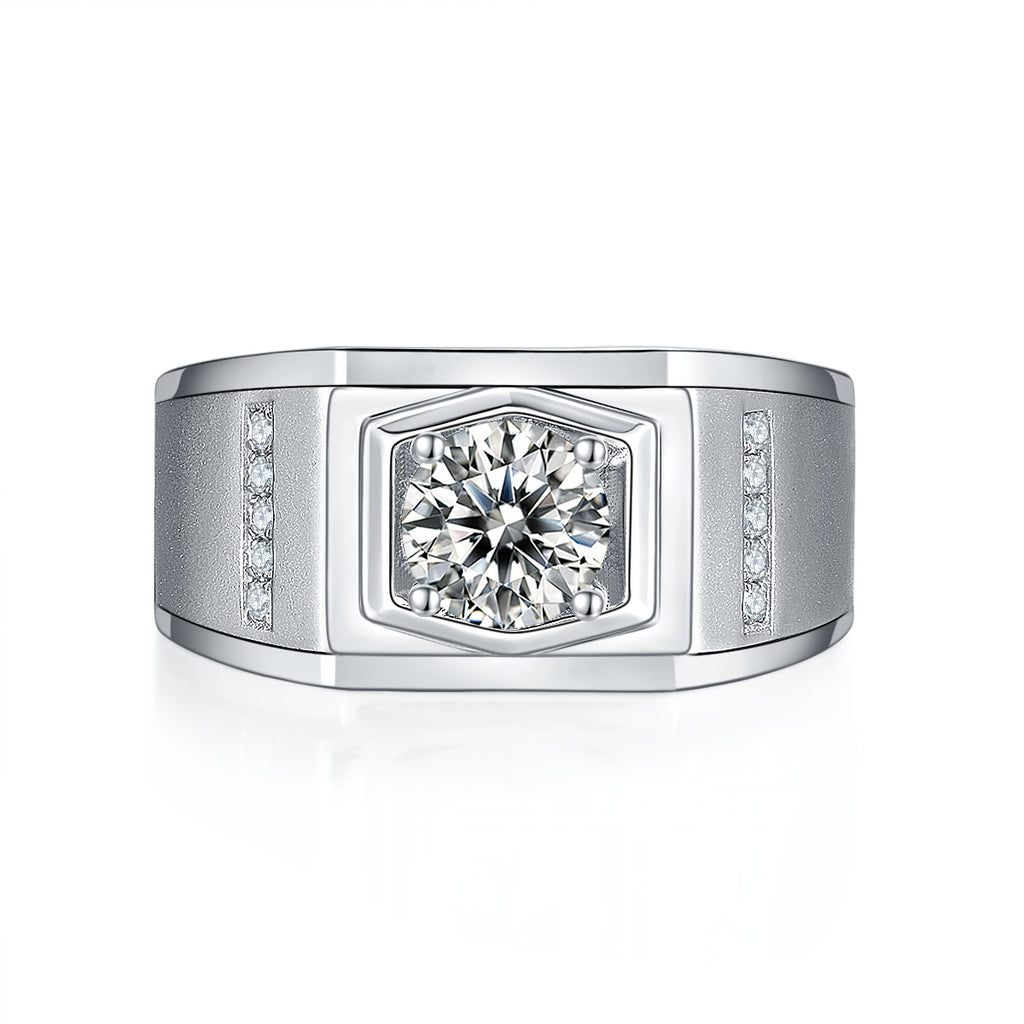 Men's 1-carat Luxury And Fashionable Light Luxury Jewelry Silver Ring Set With Top-quality Moissanite, S925 Silver-plated Platinum
