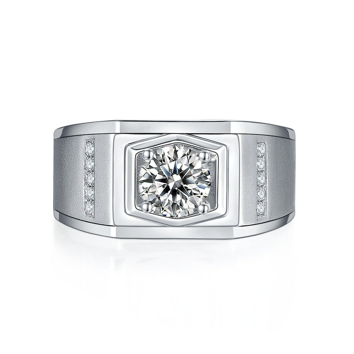 Men's 1-carat Luxury And Fashionable Light Luxury Jewelry Silver Ring Set With Top-quality Moissanite, S925 Silver-plated Platinum