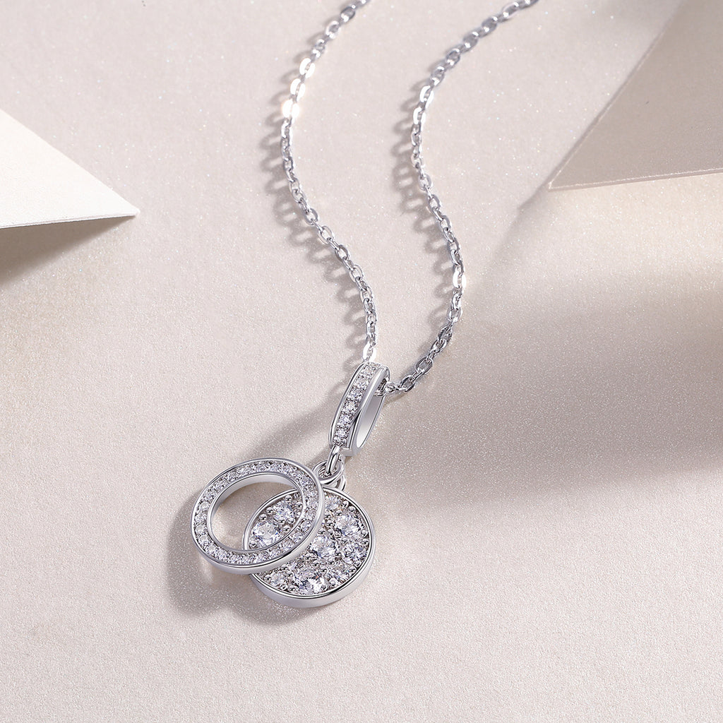 Double Ring Combination - Set With Top-quality Moissanite Fashionable Light Luxury Jewelry Silver Pendant Necklace S925 Silver Electroplated Platinum