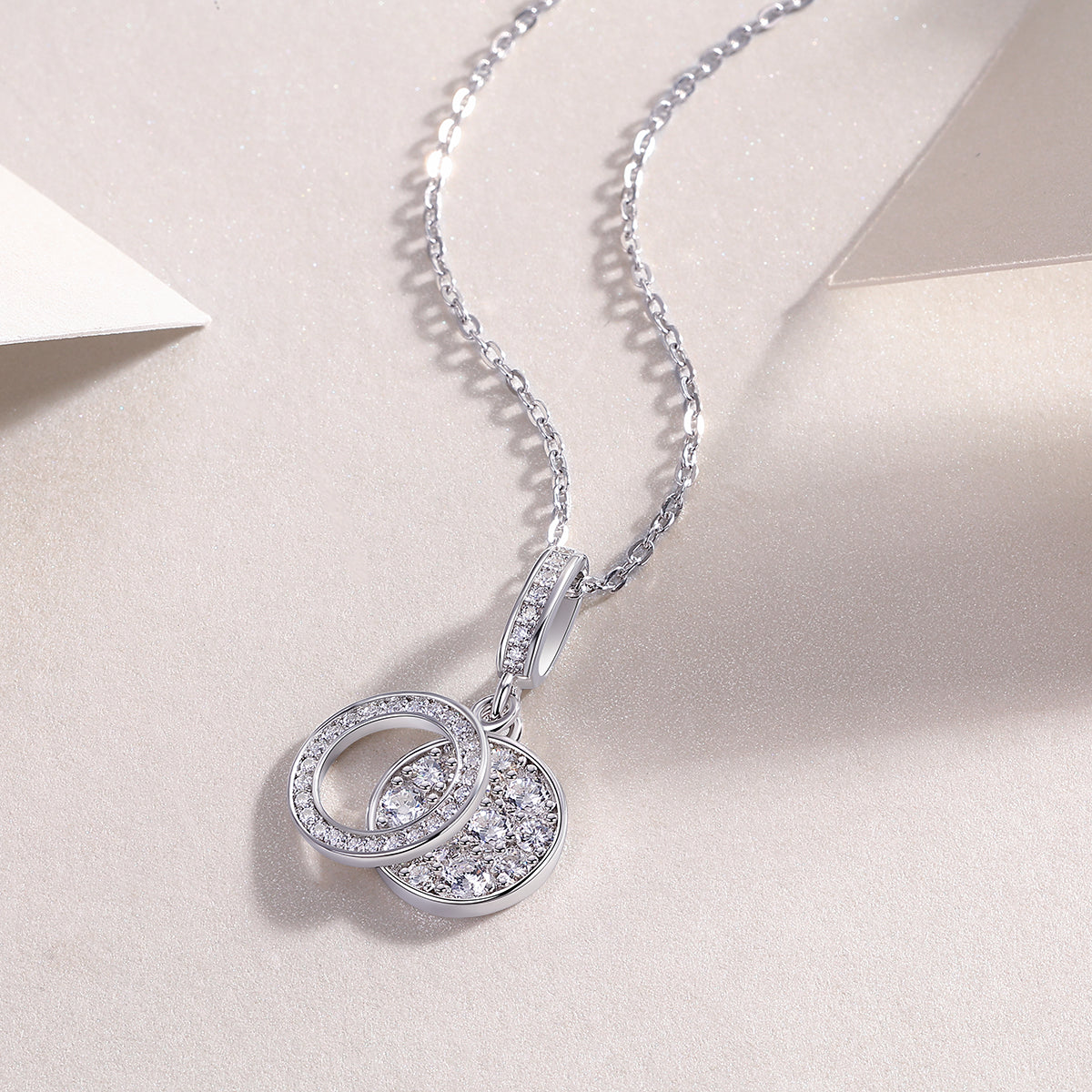 Double Ring Combination - Set With Top-quality Moissanite Fashionable Light Luxury Jewelry Silver Pendant Necklace S925 Silver Electroplated Platinum