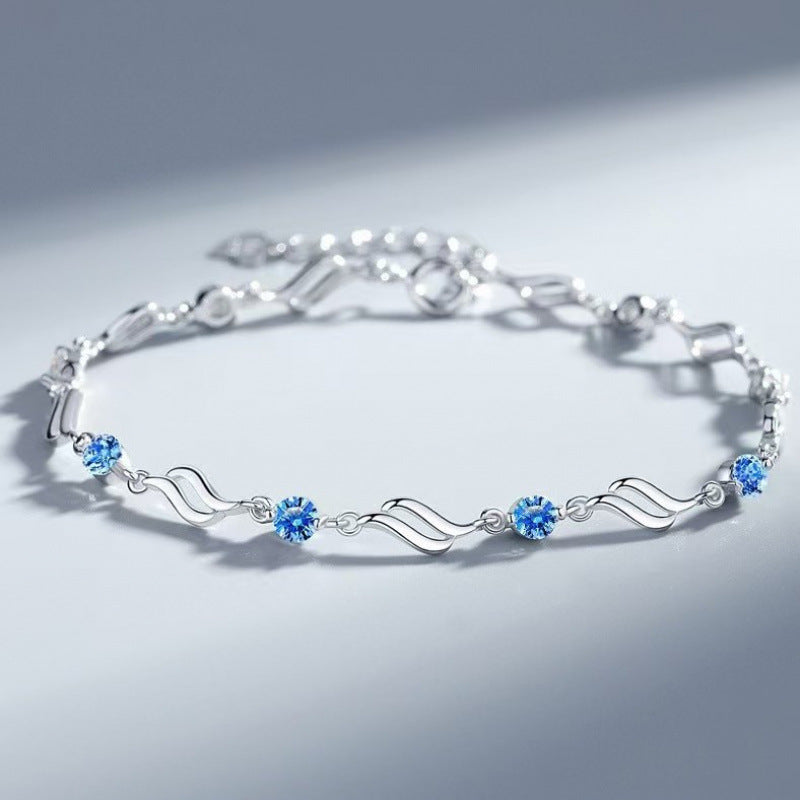 Wave Crystal Love Womens Bracelet Blue Diamond High-End Bracelet