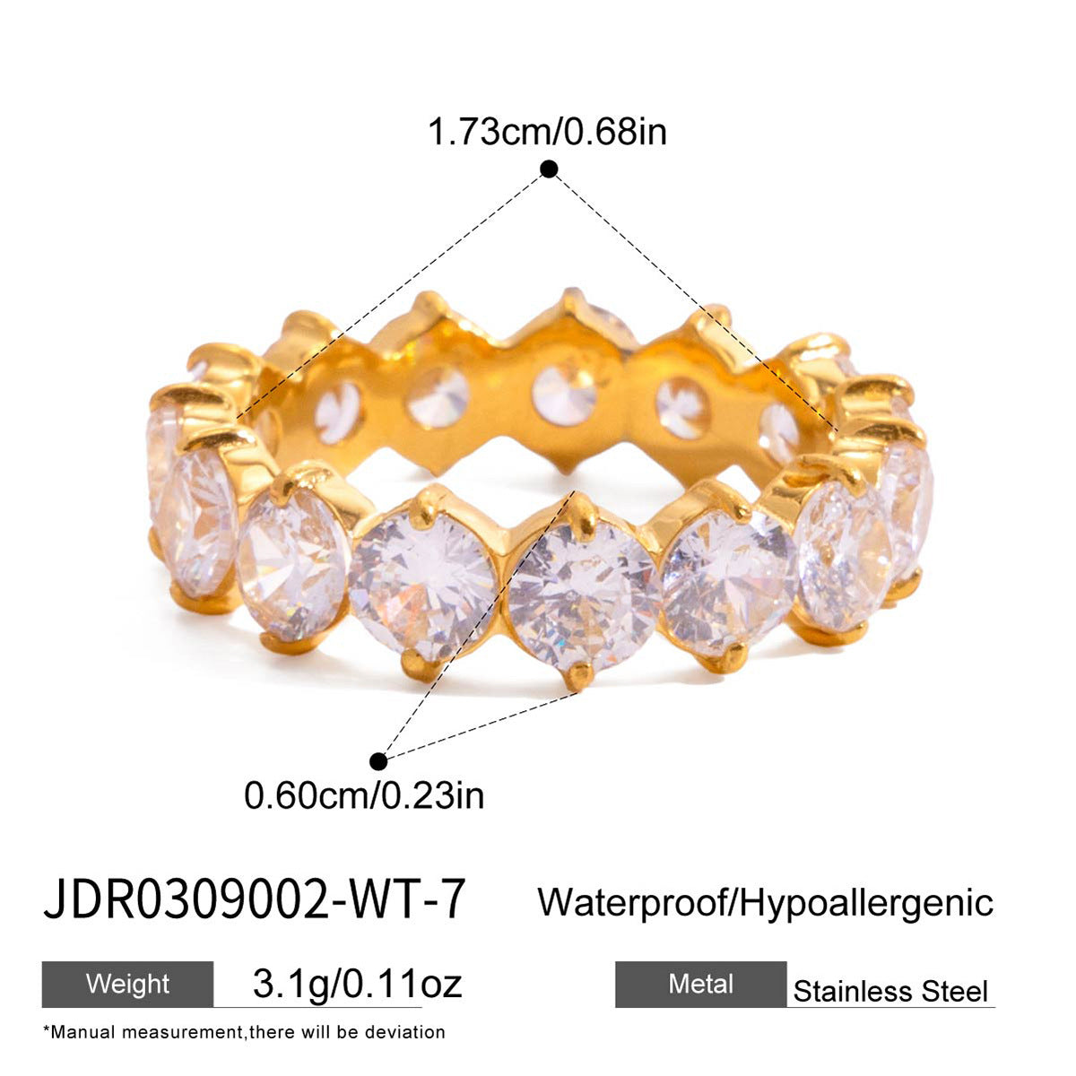 Stylish Lightweight Stainless Steel Ring With A Colorful Round Zircon Design
