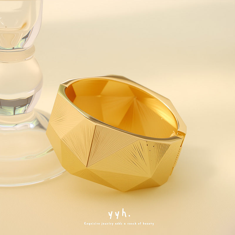 Versatile Light-luxury Punk-style Open Bangle With A Wide Design