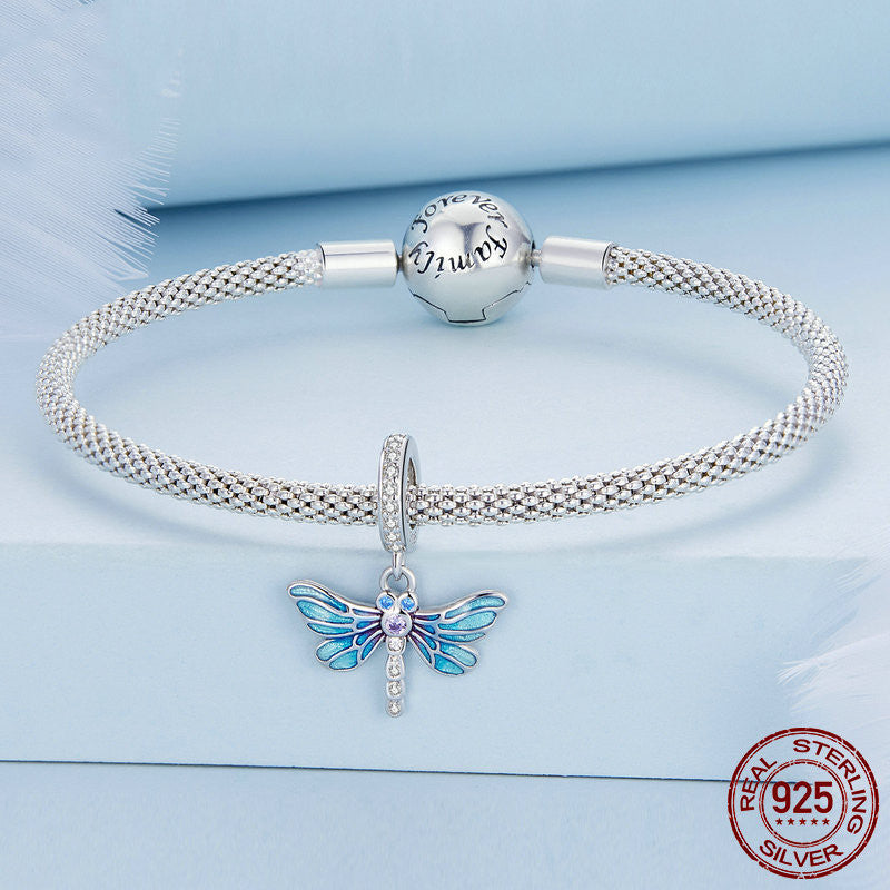 Blue Drop Oil Dragonfly Pendant Pastoral Sterling Silver