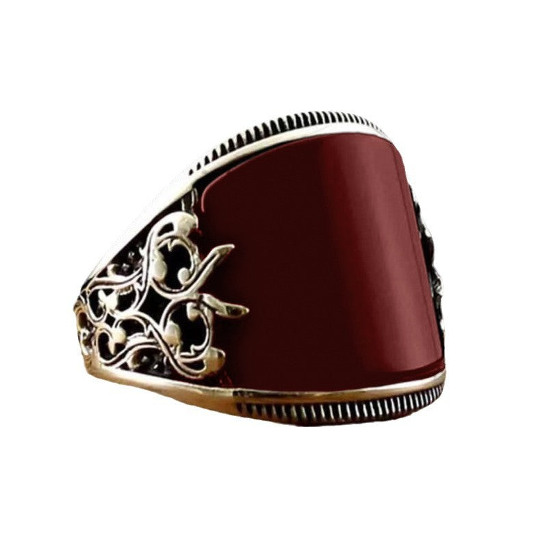 Handcrafted Red Baked-paint Relief-pattern Ring