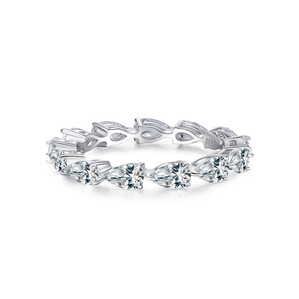 Women's S925 Sterling Silver Single Row Waterdrop Ring Fully Paved With Diamonds