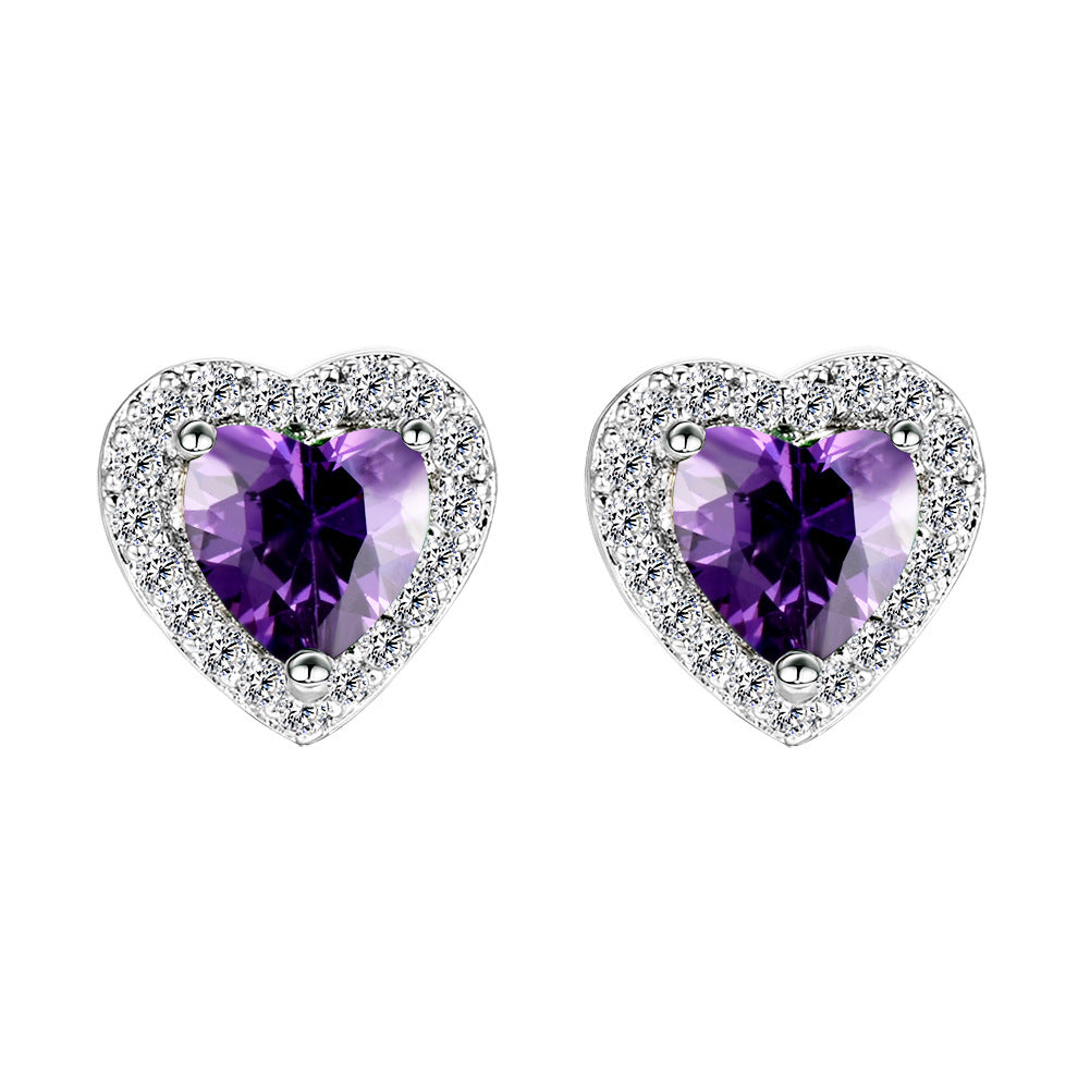 Heart-shaped Zircon Stud Earrings For Women