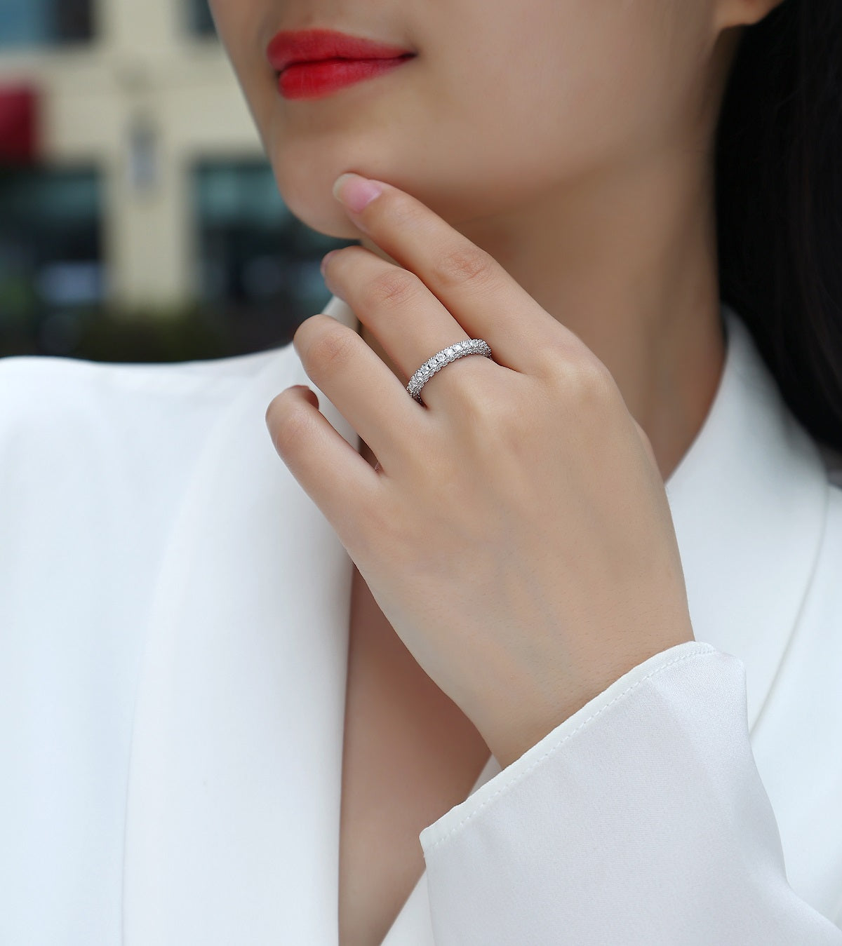 Pond Moonlight - A Wedding Ring Set With Top-quality Moissanite S925 Silver And Platinum-plated Diamond. The Ring Can Be Inspected With A Diamond Pen