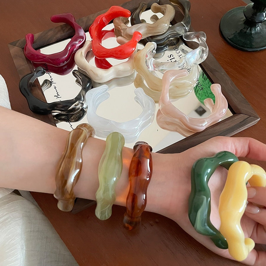 Acrylic Marbled Irregular Open Bracelet