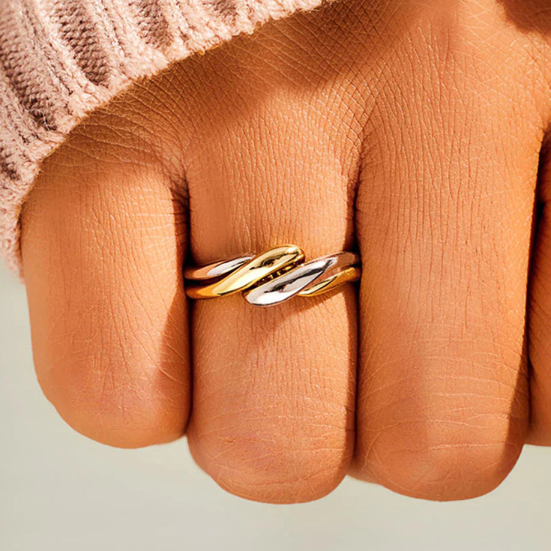 Womens Irregular Water Wave Pattern Open Ring Set Of Jewelry
