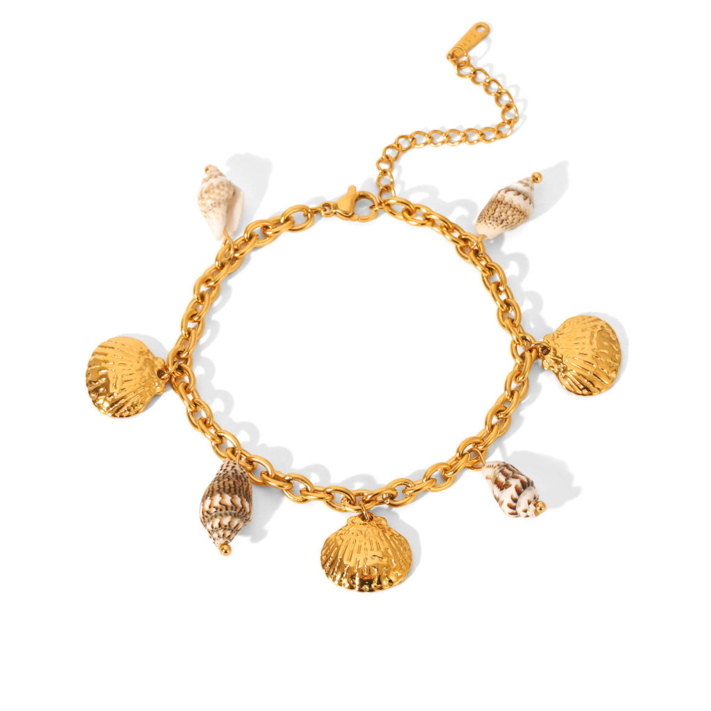 Ocean-style Stainless Steel Bracelet With Shell And Conch Designs
