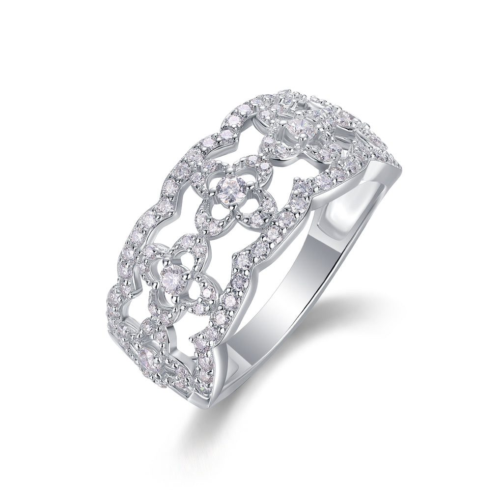 Flower Dance - A Wedding Ring Set With Top-quality Moissanite S925 Silver And Platinum-plated Diamond. The Ring Can Be Inspected With A Diamond Pen