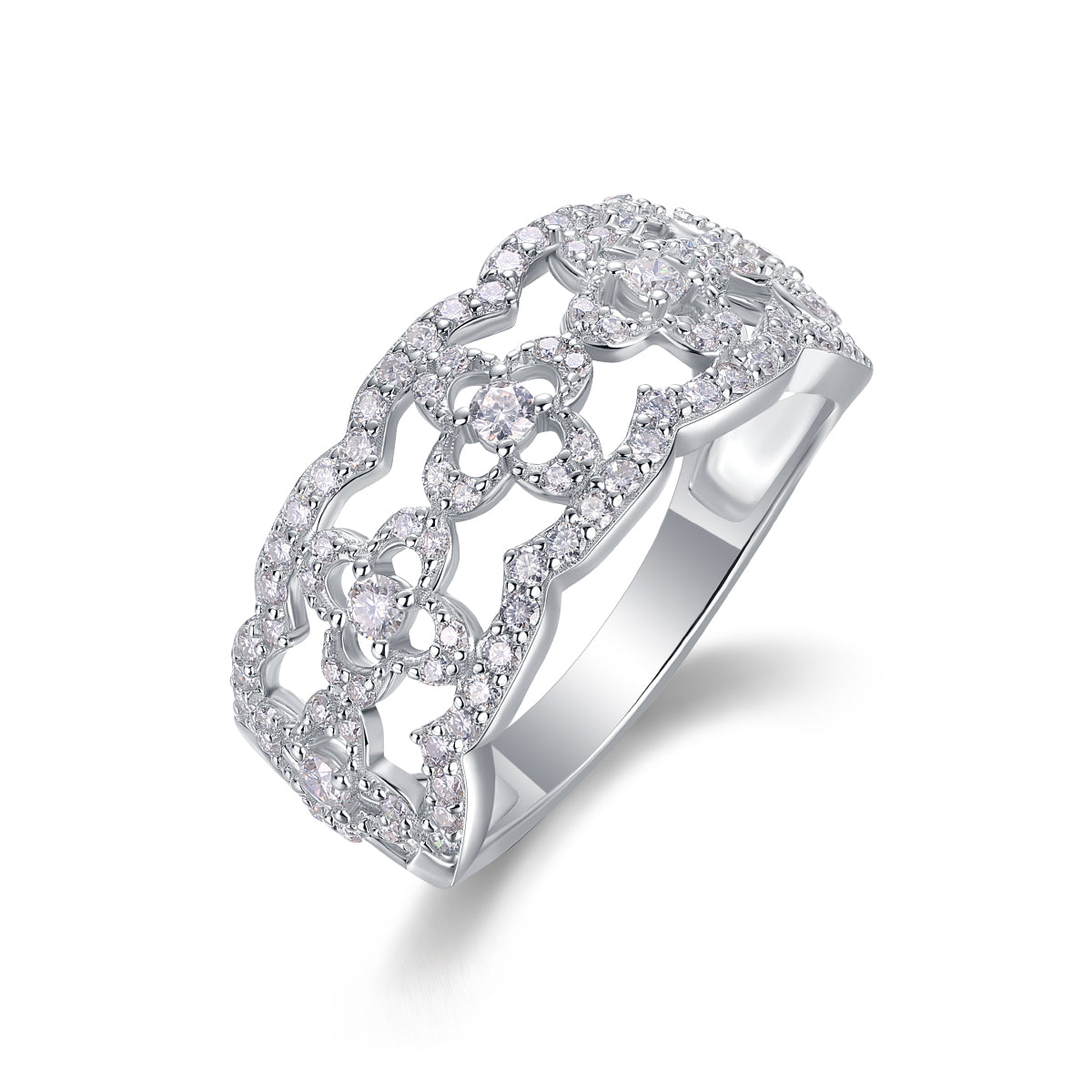 Flower Dance - A Wedding Ring Set With Top-quality Moissanite S925 Silver And Platinum-plated Diamond. The Ring Can Be Inspected With A Diamond Pen