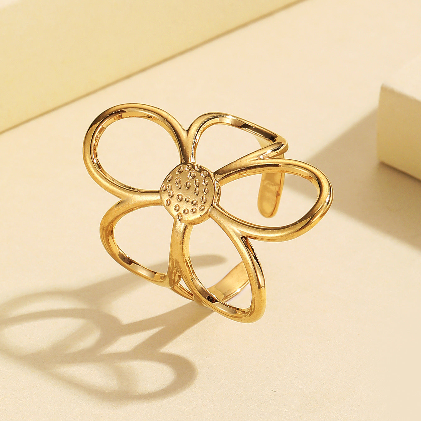 Stylish Versatile Hollow Flower Open Stainless Steel Ring