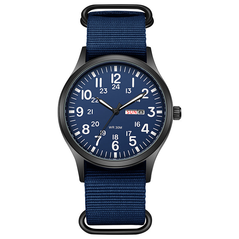 Men's Nylon Quartz Watch Luminous Woven Calendar Week Display