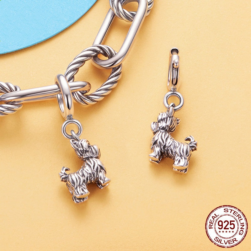 S925 Sterling Silver Yorkshire Terrier Pendant Sterling Silver Beads Accessories