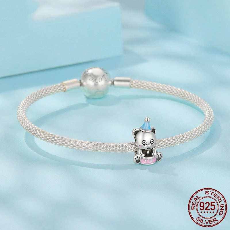 Birthday Cake Bear Diy Bracelet String Beads S925 Sterling Silver Beads