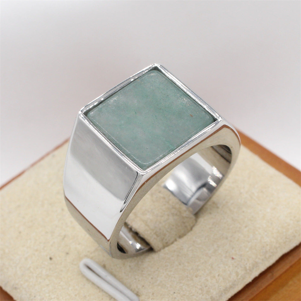 Fashionable And Minimalist Square Gemstone Titanium Steel Ring For Men