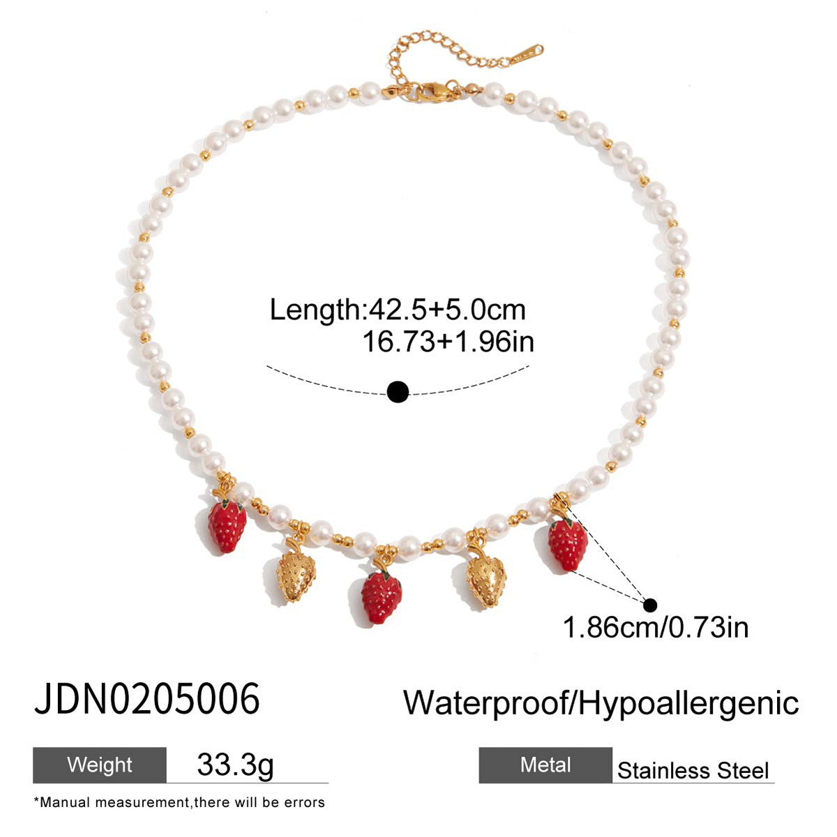Romantic 18K Gold Stainless Steel Pearl-drip Cherry Pendant Stainless Steel Necklace