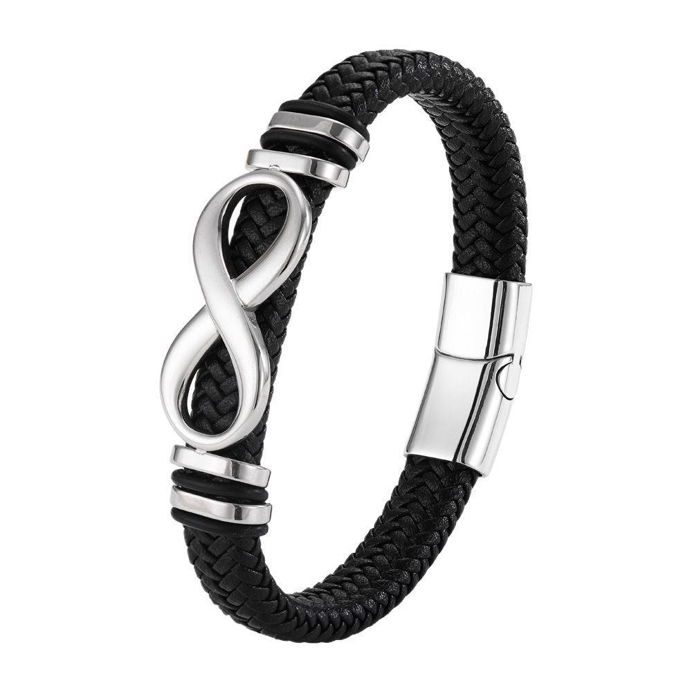 European And American-style Woven Stainless Steel Leather Bracelet