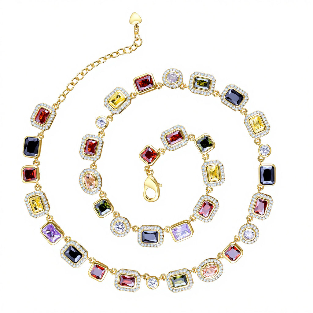 Hip-Hop Colorful Gemstone Womens Jewelry Necklace
