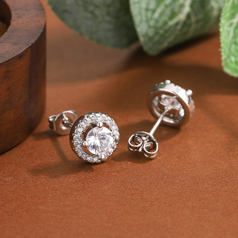 Womens Round 1-Carat Zircon Stud Earrings