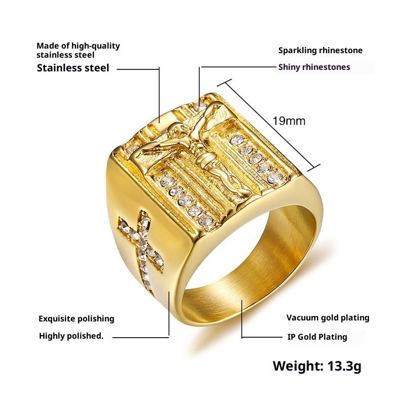 Creative Square Glass Rhinestone Men's Jewelry Ring