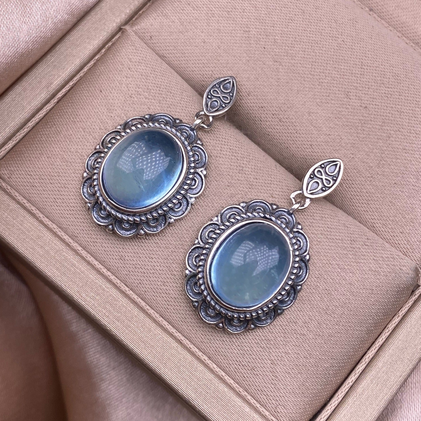 S925 Silver Inlaid Vintage Silver Jewelry Delicate Aquamarine Earrings