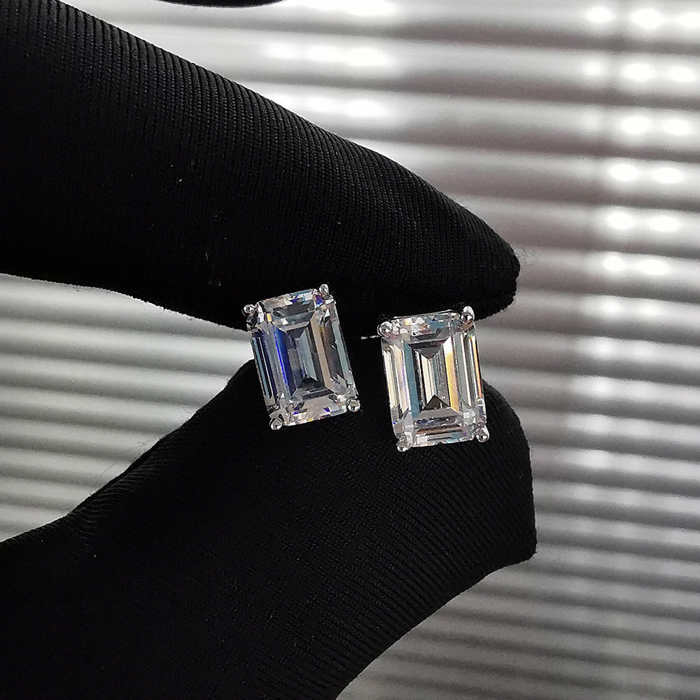 S925 Silver Minimalist Rectangular Zircon Stud Earrings