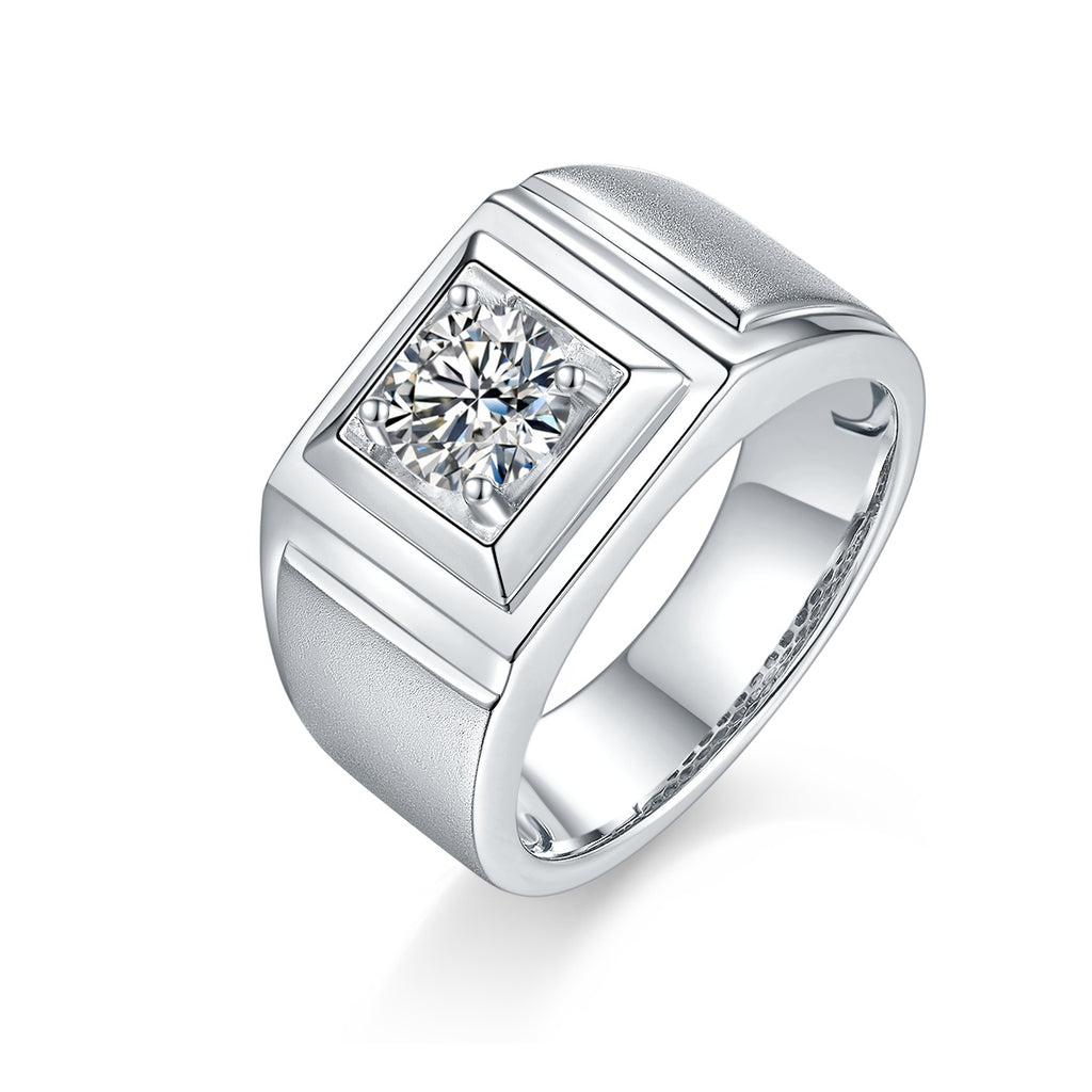 Men's 1-carat Luxury And Fashionable Light Luxury Jewelry Silver Ring Set With Top-quality Moissanite, S925 Silver-plated Platinum