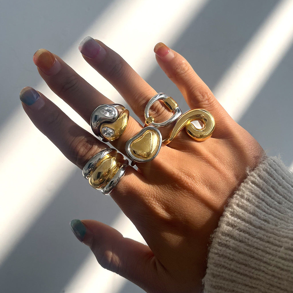 Jeding ColorBlock Ring Titanium Steel Jewelry That Won't Fade Light Luxury Ring Stainless Steel Accessory