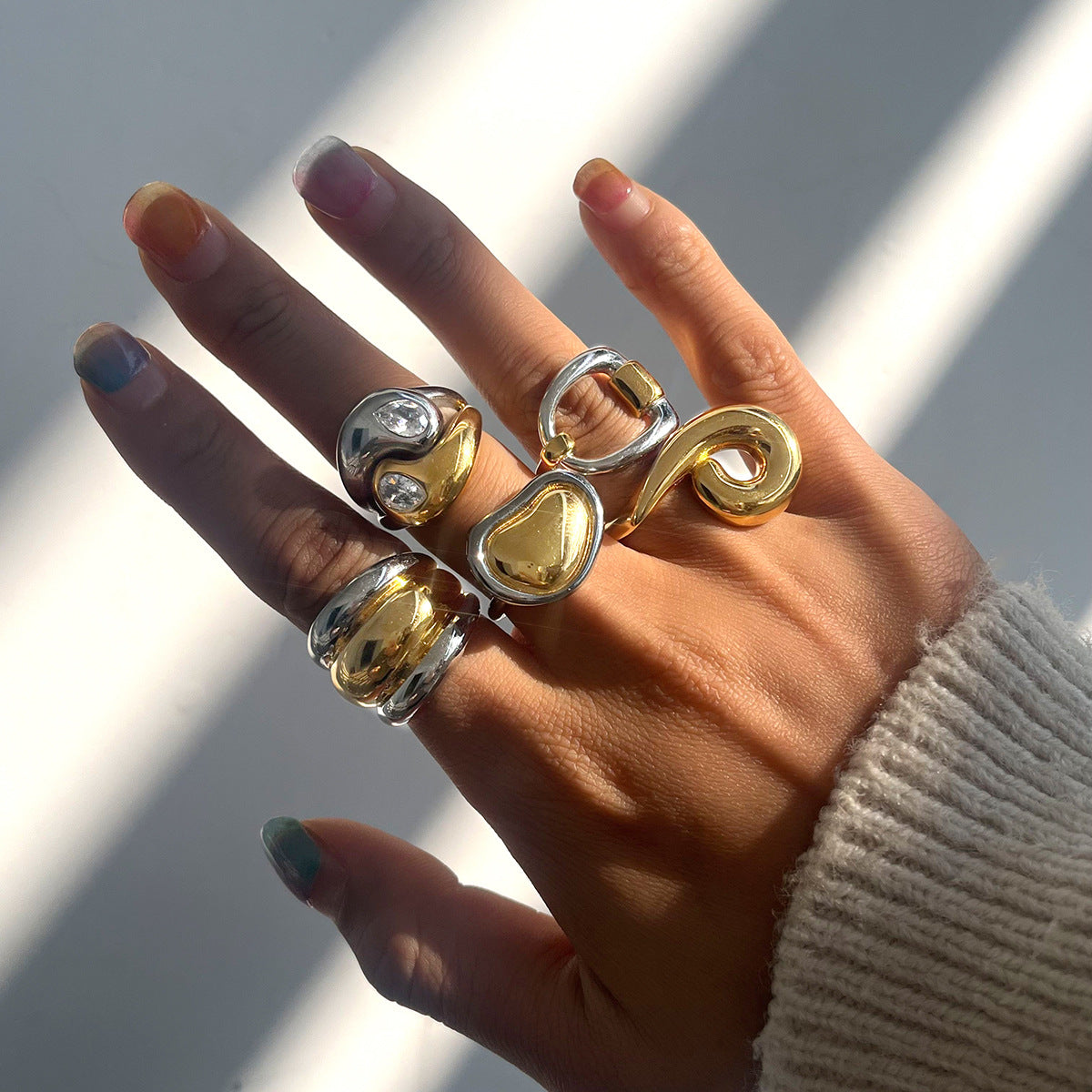 Jeding ColorBlock Ring Titanium Steel Jewelry That Won't Fade Light Luxury Ring Stainless Steel Accessory