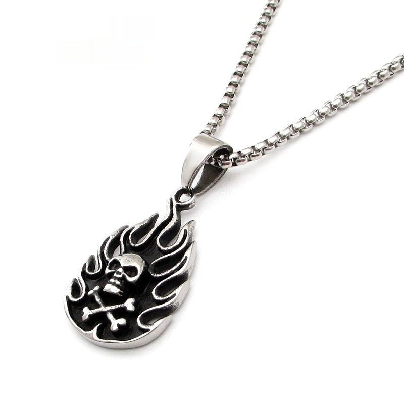 Retro Flame Skull Stainless Steel Pendant