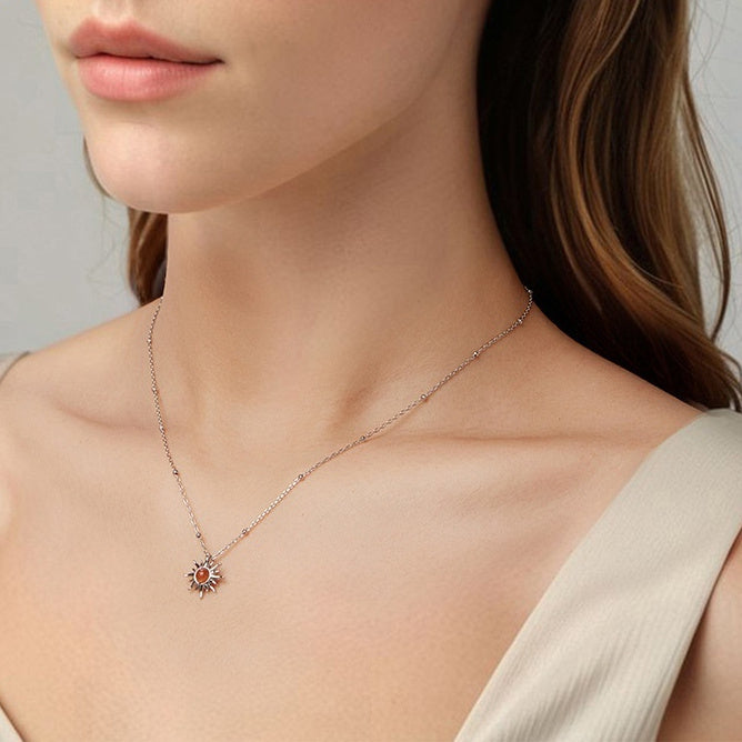 S925 Sterling Silver Sun Men's And Women's Light Sunstone Lucky Necklace Clavicle Chain
