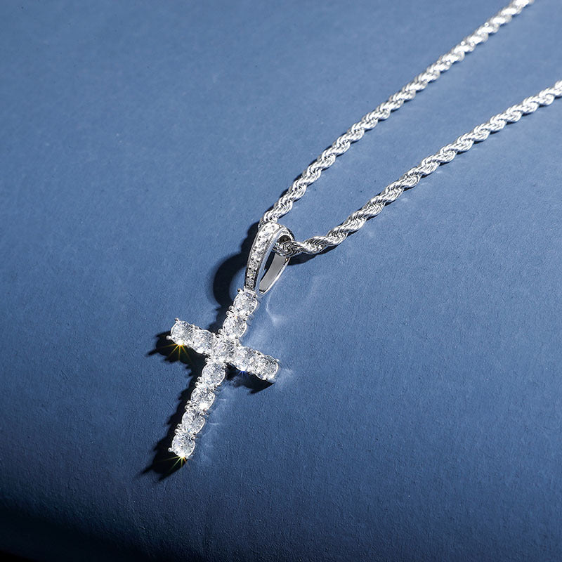 Silver Necklace Full Of Zircon Solid Cross