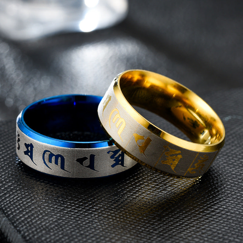 Six-Character Mantra Personalized Stainless Steel Ring For Men And Women