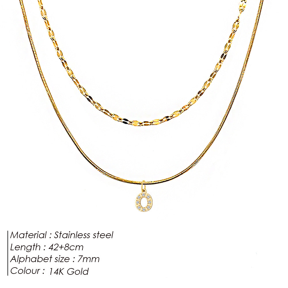 Stainless Steel Gold-plated Necklace With Fully Diamond-encrusted Letters