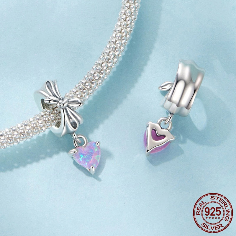 Opal Bow Diy Pendant S925 Loving Heart In Sterling Silver Beaded