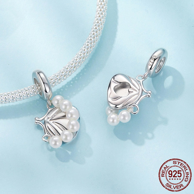 S925 Sterling Silver Shell Pearls Handbag Pendant Beaded