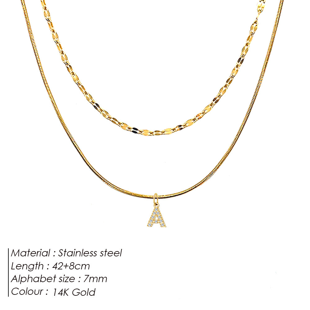 Stainless Steel Gold-plated Necklace With Fully Diamond-encrusted Letters