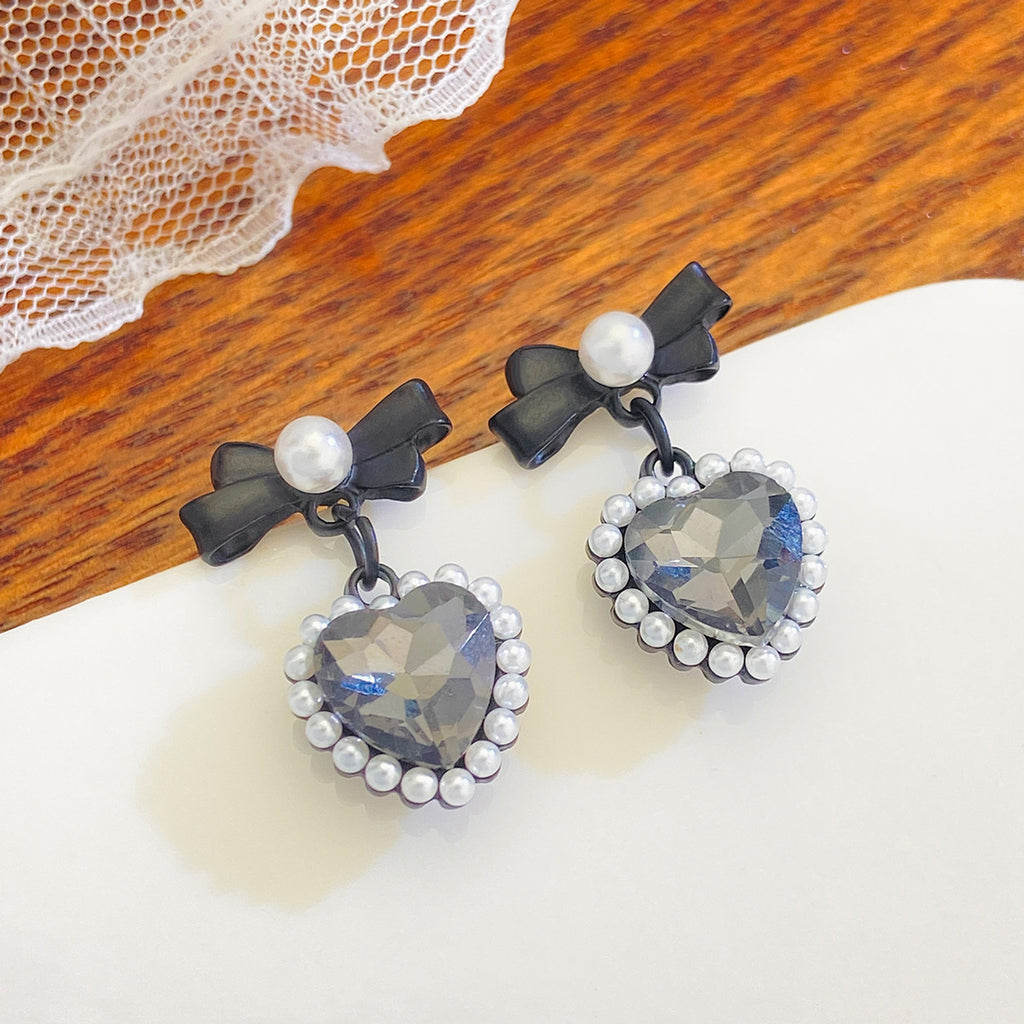 Light-luxury Pearl-embellished Bow Earrings