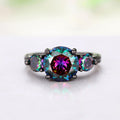 Fashionable Gun-black Ring With Three Dazzling Colored Stones