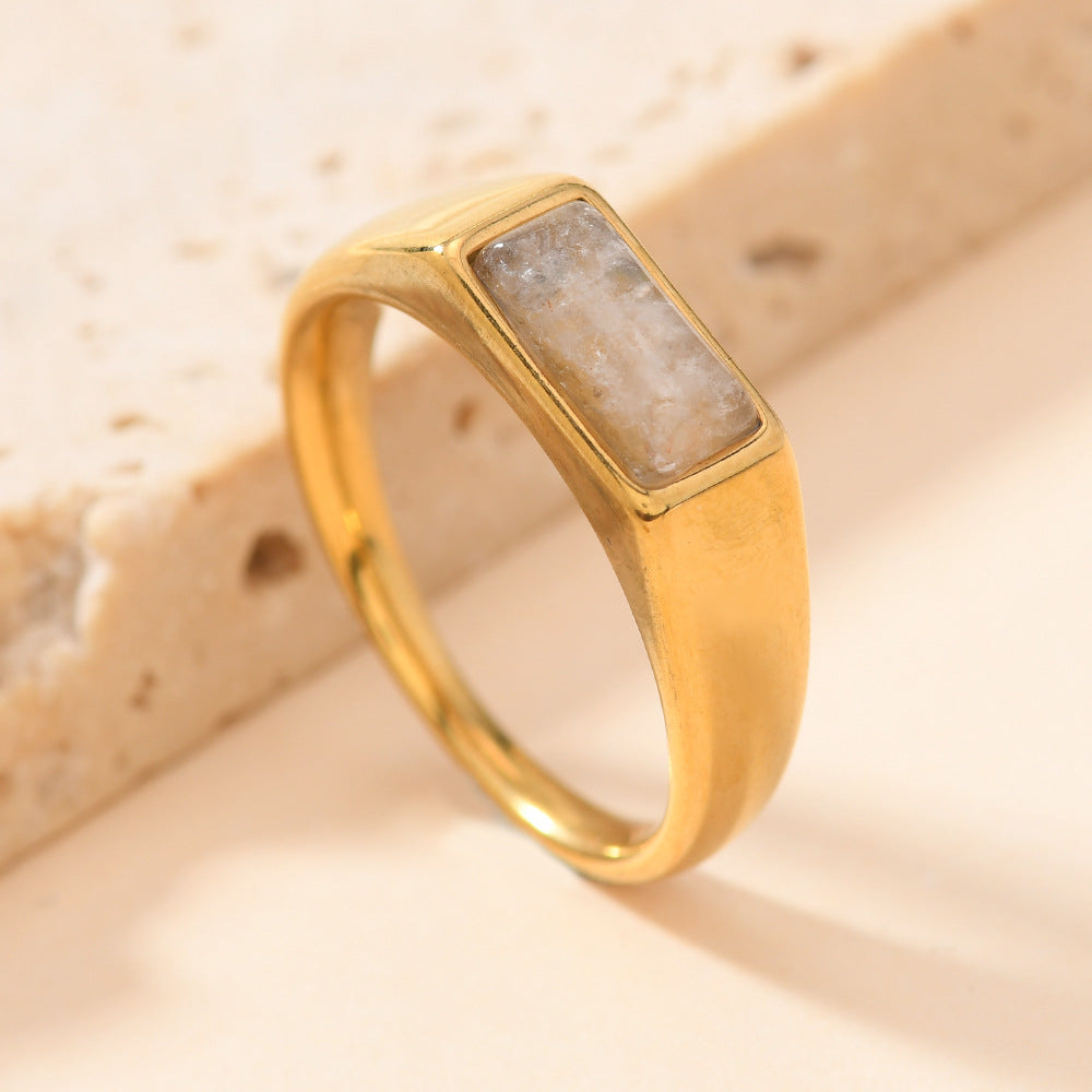 Stainless Steel Rectangular Natural Stone Ring